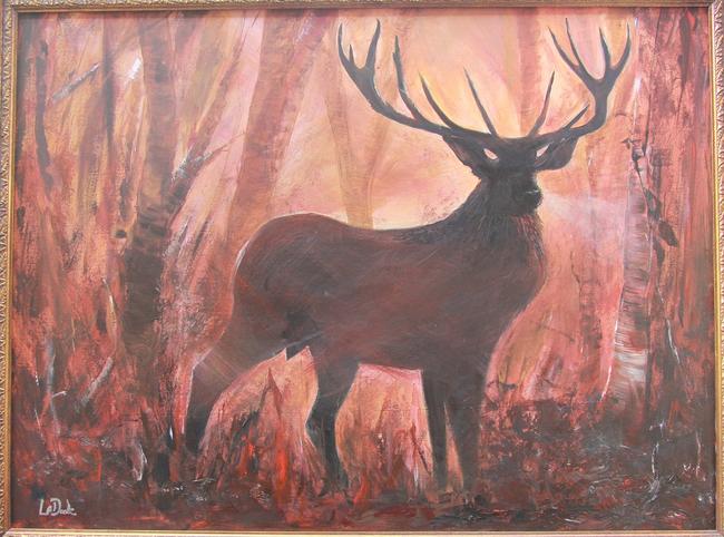 Stag in sunlit wood