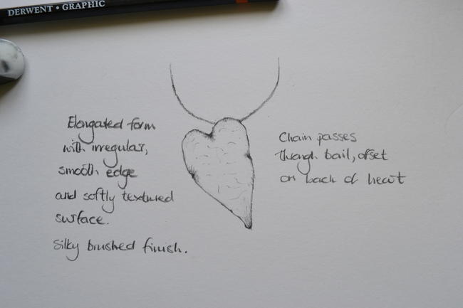 Sarah's silver heart necklace commission, design stage