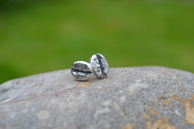 Handmade silver coffee bean earrings