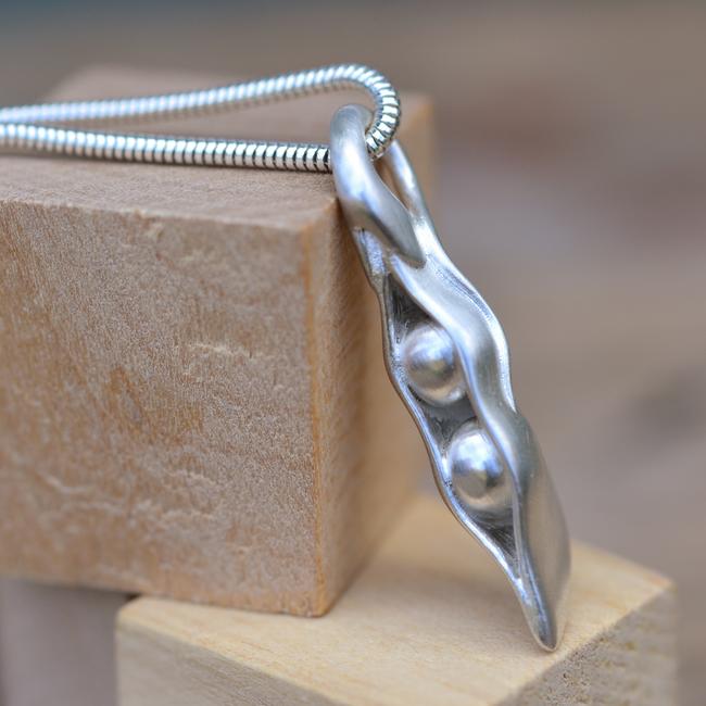 Handmade pure silver 'two peas in a pod' necklace