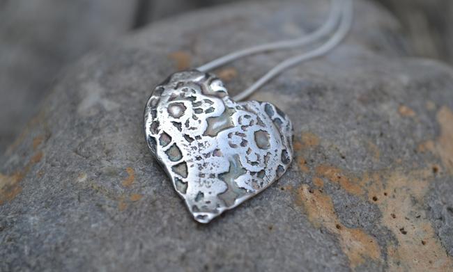 Handmade silver lace heart necklace