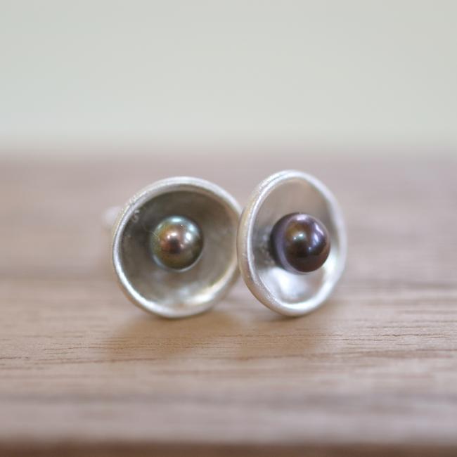 Nightshade dark pearl stud earrings