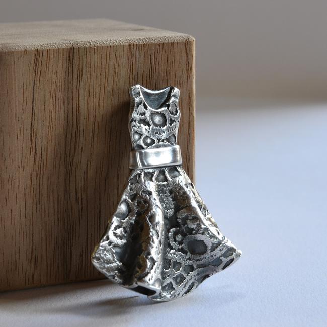 Handmade vintage lace dress brooch in oxidised silver