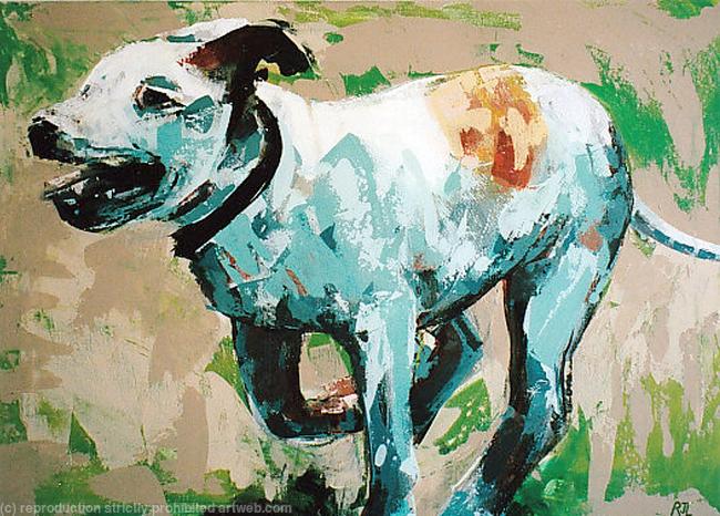 0scar-a happy staffie printed greetings card 15x10cm
