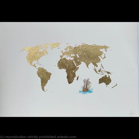 Gold map and captain Cook ship
