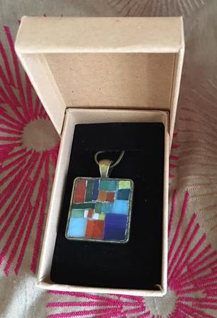 Medium sized mosaic pendant with stained glass