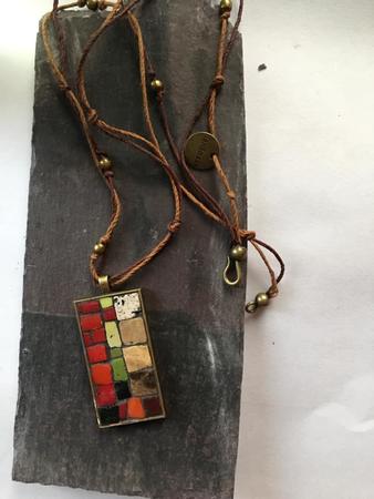 rectangle pendant with stone and smalti