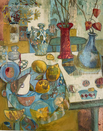 Still Life with Green chair and Falling Fruit