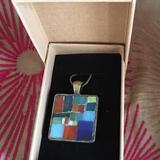 Medium sized mosaic pendant with stained glass