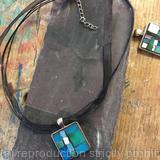 silver tone square pendant, medium sized