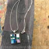 silver tone square pendant, medium sized