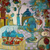 Stone Owl with Blue Pears