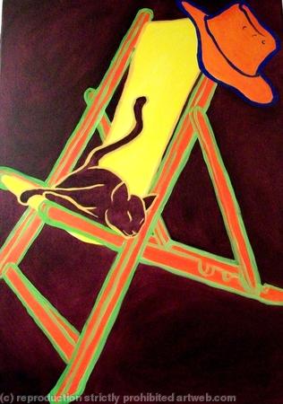 Cat on deckchair with hat