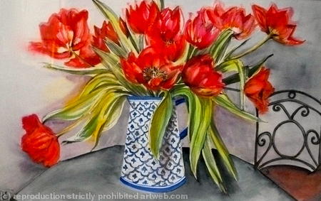 Red Tulips in Jug