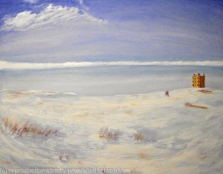 The Cage, Lyme Park in the snow with walkers