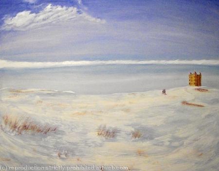 The Cage, Lyme Park in the snow with walkers