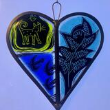 Painted and leaded fused glass heart
