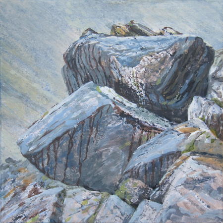 Rain-streaked boulders