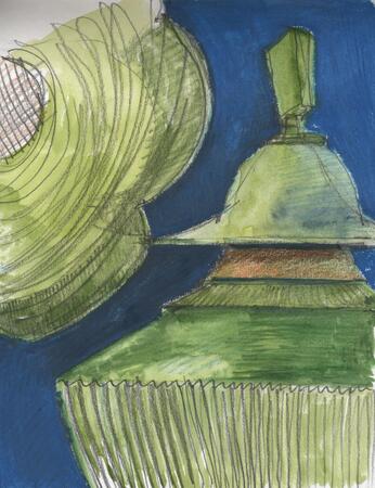 Cambodian inspired lotus pots drawing