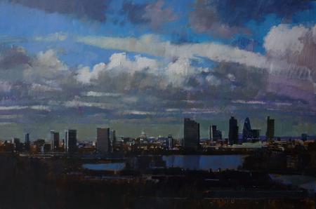 Highrise towers and the dome of St Pauls. View from Greenwich Park