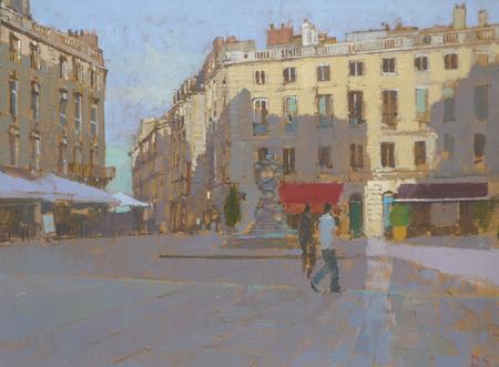 Fountain, Cafe, Awnings, Bordeaux