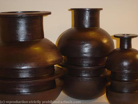 Group of black stoneware pots-Detail