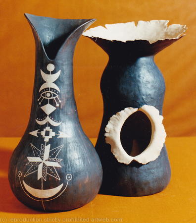 Decorated vase and exploded vessel