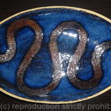 Fully glazed blue 'snake' dish