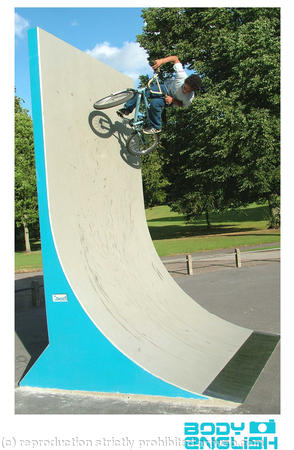 Jamie on the new vert wall at St.georges skatepark, Bristol