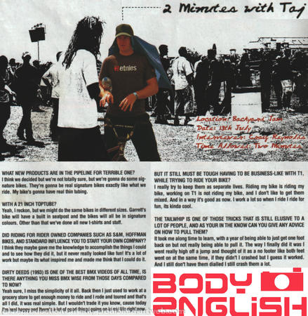 Interview with Taj - Bmx Rider mag 2003