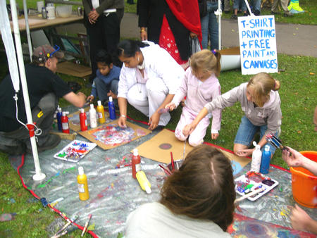 Larry kept the kids busy with his painting workshop