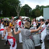 You cant have a party without Samba - Bristol Samba raise the viube with probably the first ever procession in a skatepark!