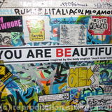 you are beautiful stickers are all over Bracelona biggin up the body english vibe!