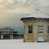 Snow on Old West Pier Ticket Office