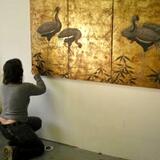 Cranes on gold triptych sold 