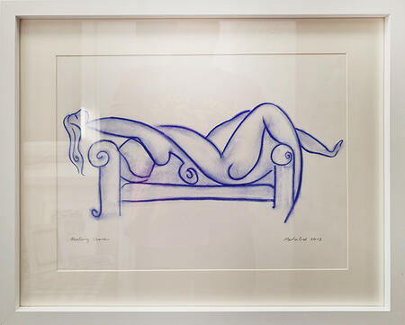 Blue Nude - Reclining Woman -Original Blue Pastel Sketch