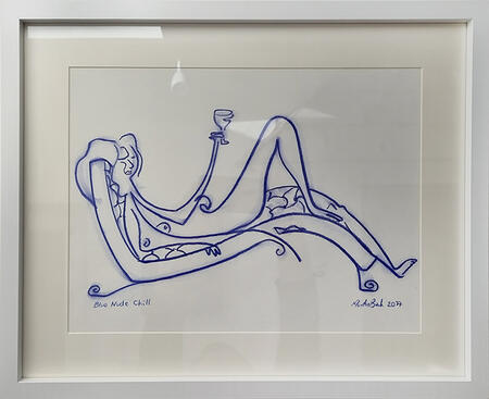 Blue Nude - Chill -Original Blue Pastel Sketch