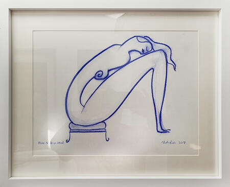 Blue Nude - On Stool -Original Blue Pastel Sketch