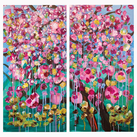 Weeping Blossom Tree - Original Diptych Painting