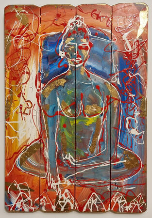 Sitting Thai Buddha Orange - Original Painting