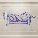 Blue Nude - Reclining Woman -Original Blue Pastel Sketch