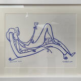 Blue Nude - Chill -Original Blue Pastel Sketch