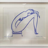 Blue Nude - On Stool -Original Blue Pastel Sketch