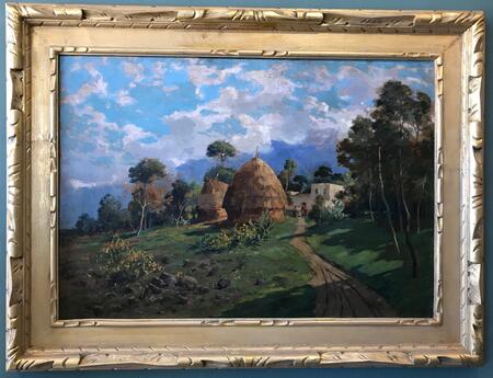Giannaccino, Ilio;  Vesuvio Village Haystacks, 28 x 39 ins.  c.1929