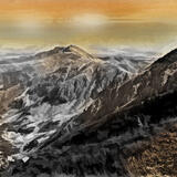 Hory s pomerančovou oblohou / Mountains with orange sky /