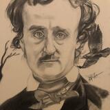 Edgar Allan Poe and a raven