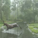 The Bounding Stag and the Startled Heron