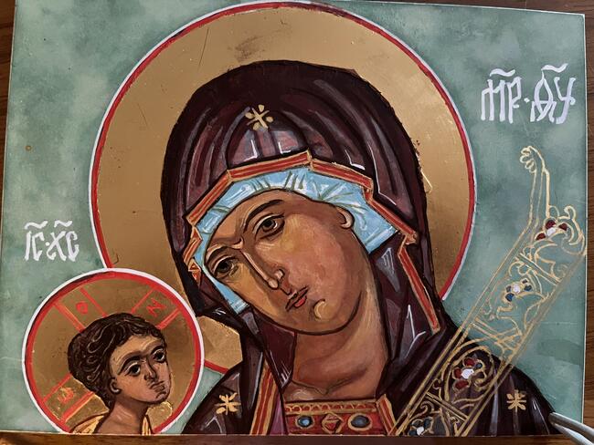 Theotokos Hodegetria, Egg Tempera, 24K Gold Leaf on Clayboard, July 2025 Houston