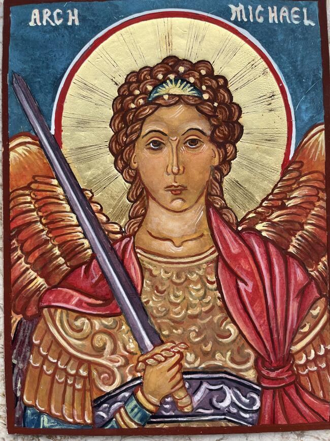 Archangel Michael, Egg Tempera and Gold Leaf on 1/8