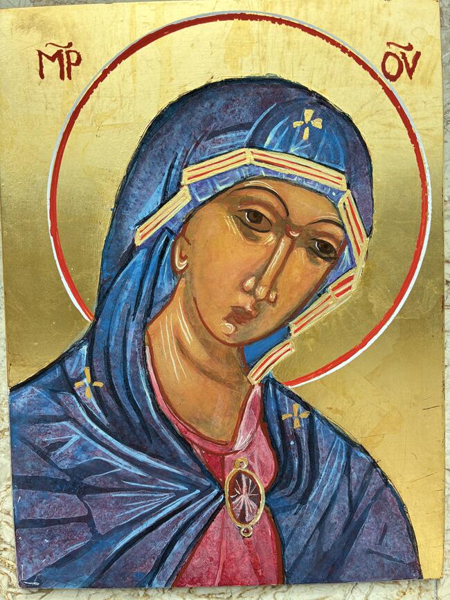 Theotokos with 24 K Gold leaf on 5